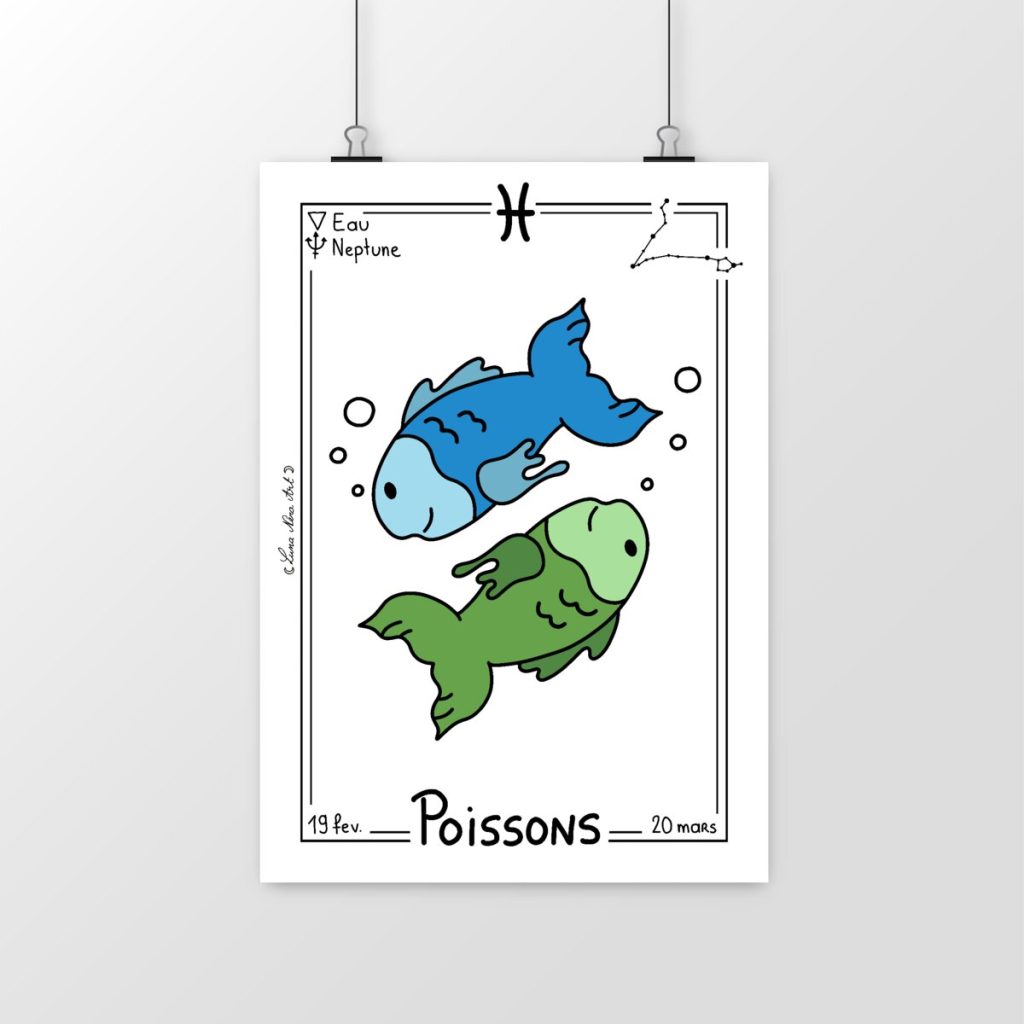 Poster Blanc Poissons